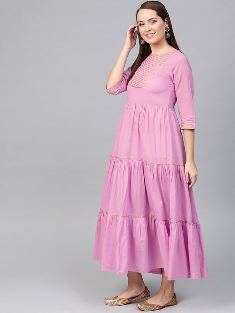 Nayo Women Lavender & Gold Solid Maxi Dress