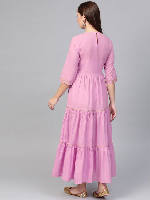 Nayo Women Lavender & Gold Solid Maxi Dress