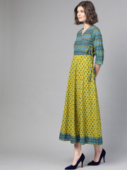 Nayo Women Green & Blue Ethnic Motifs Printed Maxi Dress