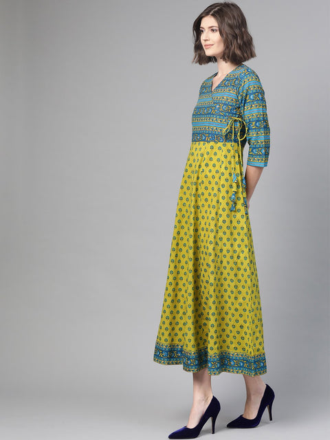 Nayo Women Green & Blue Ethnic Motifs Printed Maxi Dress