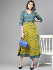 Nayo Women Green & Blue Ethnic Motifs Printed Maxi Dress