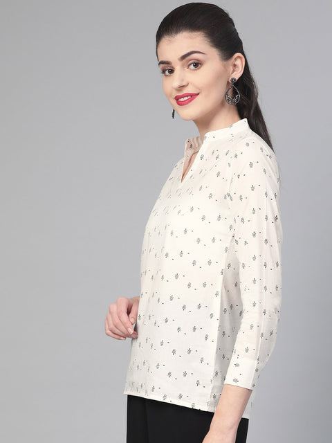 Women White & Balck Printed Shirt