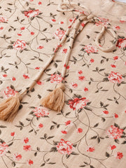 Women Beige & Red Floral Printed Fit and Flare Dress