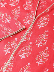 Nayo Women Pink & Gold Cotton Straight Floral Printed Kurta