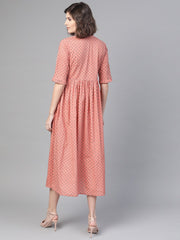 Nayo Women Peach & Floral Printed A-Line Dress