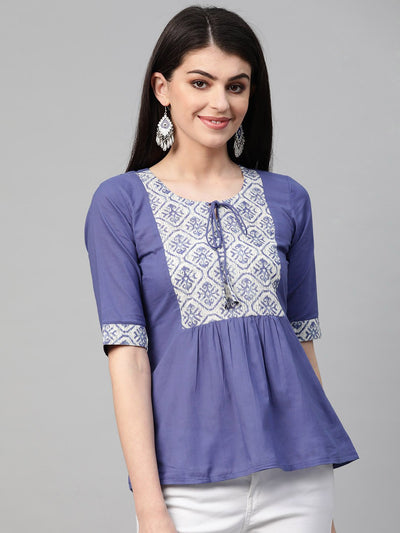 Nayo Women Purple & White Regular Printed Top