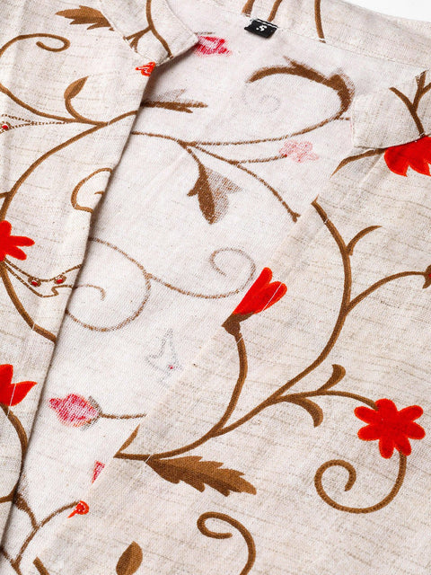 Nayo Women Red & Beige Floral Printed Maxi Dress