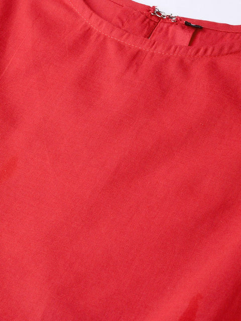 Nayo Women Red & Beige Floral Printed Maxi Dress