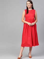 Nayo Women Red & Beige Floral Printed Maxi Dress