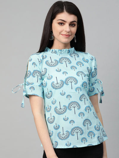 Nayo Women Blue & Grey Regular Printed Top