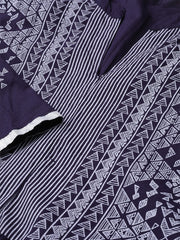 Nayo Women Navy Blue & White Tribal Printed Fit and Flare Dress