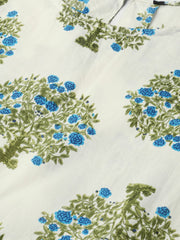 Nayo Women White & Blue A-line bell sleeve Maxi Dress