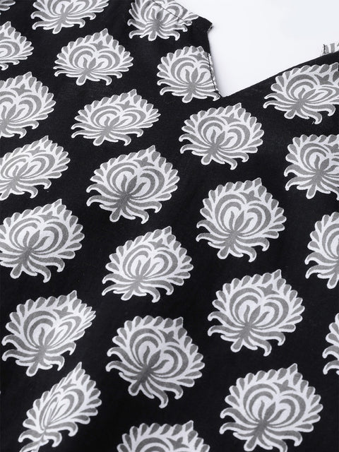 Nayo Women Black & White Straight Ethnic Motifs Printed Kurta And Palazzos Set With Dupatta