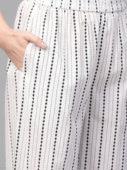 Nayo Women Black & White Straight Ethnic Motifs Printed Kurta And Palazzos Set With Dupatta