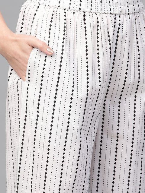 Nayo Women Black & White Straight Ethnic Motifs Printed Kurta And Palazzos Set With Dupatta