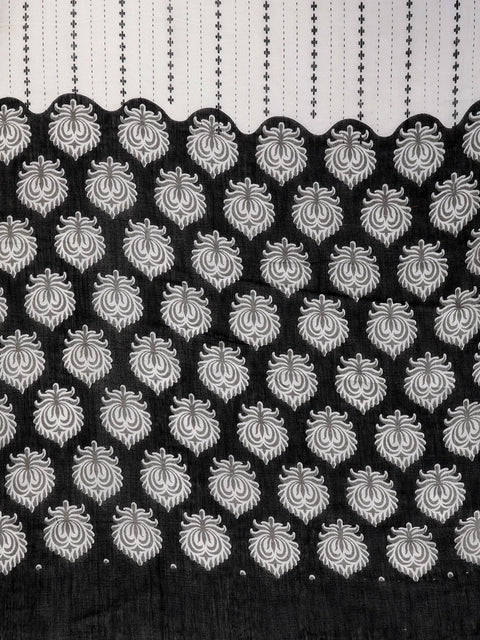 Nayo Women Black & White Straight Ethnic Motifs Printed Kurta And Palazzos Set With Dupatta