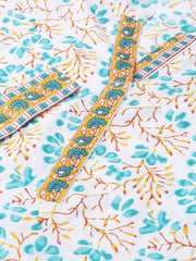 Nayo Women White & Blue Straight Floral Printed Kurta And Palazzos Set With Dupatta