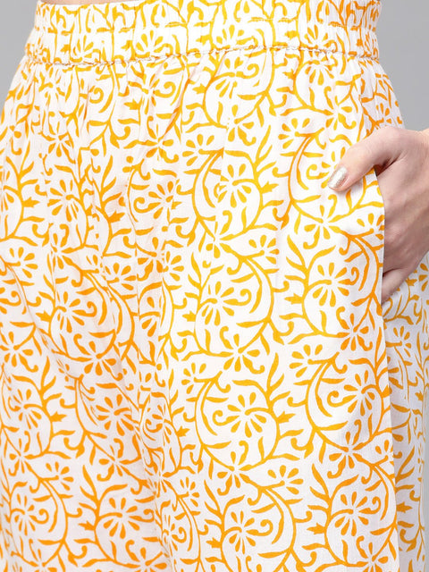 Nayo Women White & Blue Straight Floral Printed Kurta And Palazzos Set With Dupatta