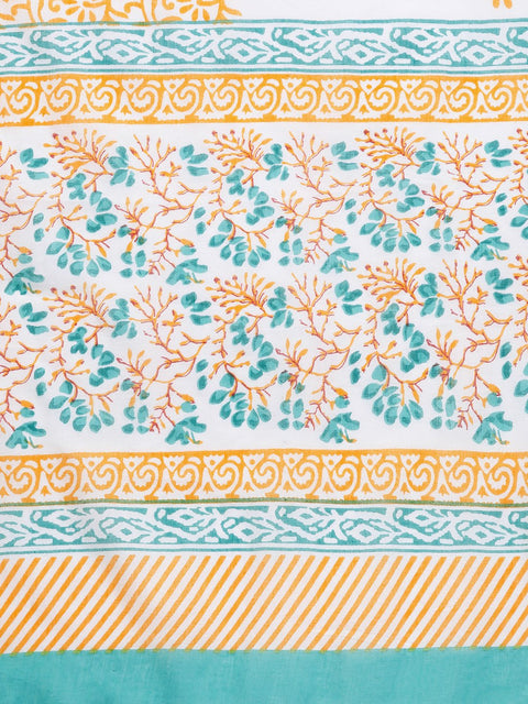 Nayo Women White & Blue Straight Floral Printed Kurta And Palazzos Set With Dupatta