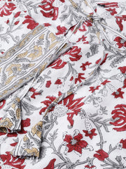 Nayo Women White & Maroon Straight Floral Printed Kurta And Palazzos Set With Dupatta
