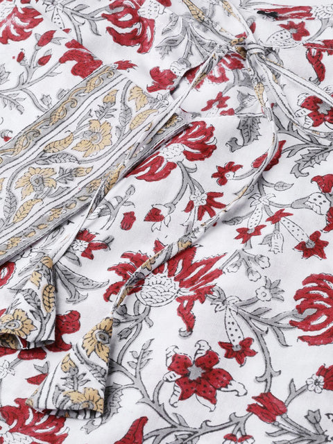Nayo Women White & Maroon Straight Floral Printed Kurta And Palazzos Set With Dupatta