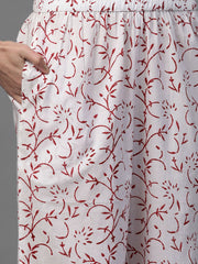 Nayo Women White & Maroon Straight Floral Printed Kurta And Palazzos Set With Dupatta