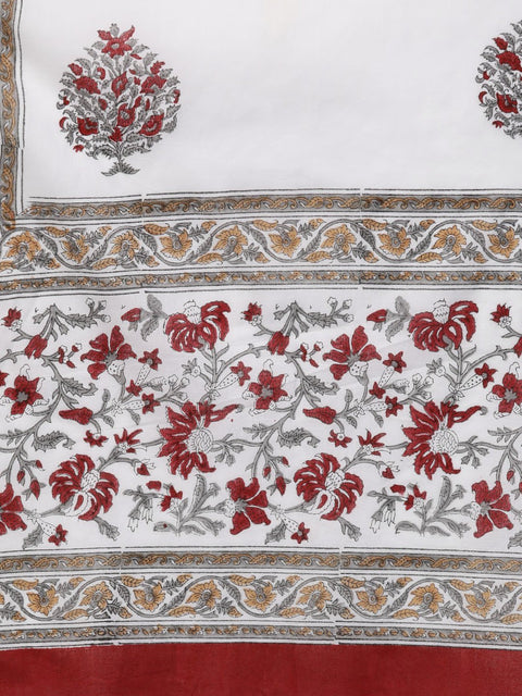 Nayo Women White & Maroon Straight Floral Printed Kurta And Palazzos Set With Dupatta