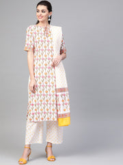 Nayo Women White & Multi Straight Floral Printed Kurta And Palazzos Set With Dupatta