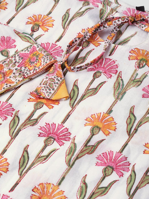 Nayo Women White & Multi Straight Floral Printed Kurta And Palazzos Set With Dupatta