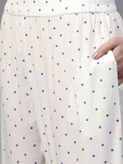 Nayo Women Blue & White Straight Floral Printed Kurta And Palazzos Set With Dupatta