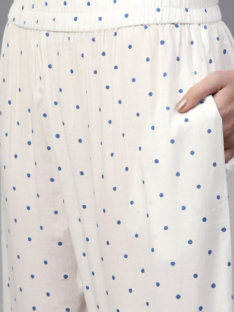 Nayo Women Blue & White Straight Floral Printed Kurta And Palazzos Set With Dupatta