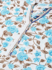 Nayo Women Blue & Beige Straight Floral Printed Kurta And Palazzos Set With Dupatta