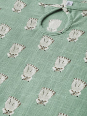 Nayo Women Green & Beige Straight Quirky Printed Kurta And Trousers Set