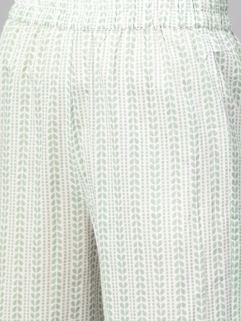 Nayo Women Green & Beige Straight Quirky Printed Kurta And Trousers Set