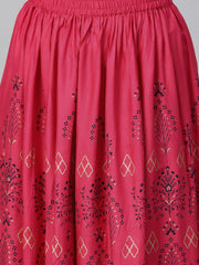 Nayo Women Blue & White Straight Paisley Printed Kurta And Skirt Set