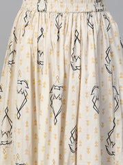 Nayo Women Rust & Beige Straight Ethnic Motifs Printed Kurta And Skirt Set