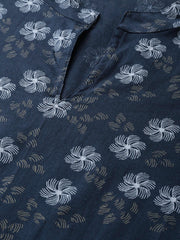 Nayo Women Navy Blue & Blue Straight Floral Printed Kurta And Trousers Set