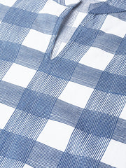 Nayo Nayo Adults-Women White & Blue Cotton Straight Checked Checked Kurta