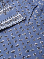 Nayo Nayo Adults-Women Purple & White Cotton Straight Floral Printed Kurta