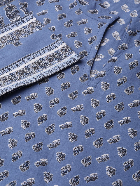 Nayo Nayo Adults-Women Purple & White Cotton Straight Floral Printed Kurta