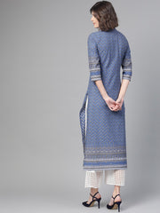 Nayo Nayo Adults-Women Purple & White Cotton Straight Floral Printed Kurta