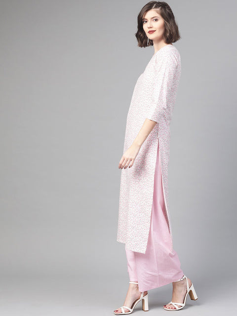 Nayo Women Pink & Multi Straight Floral Printed Kurta And Palazzo Set