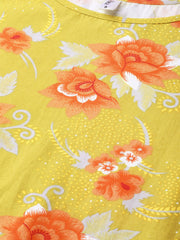 Nayo Women Green & Orange Straight Floral Printed Kurta And Skirt Set