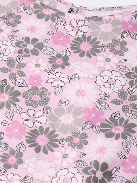 Nayo Women Pink & Grey Straight Floral Printed Kurta And Skirt Set