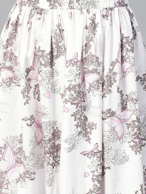 Nayo Women Pink & Grey Straight Floral Printed Kurta And Skirt Set