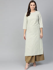 Nayo Women White & Green Straight Floral Printed Kurta And Skirt Set