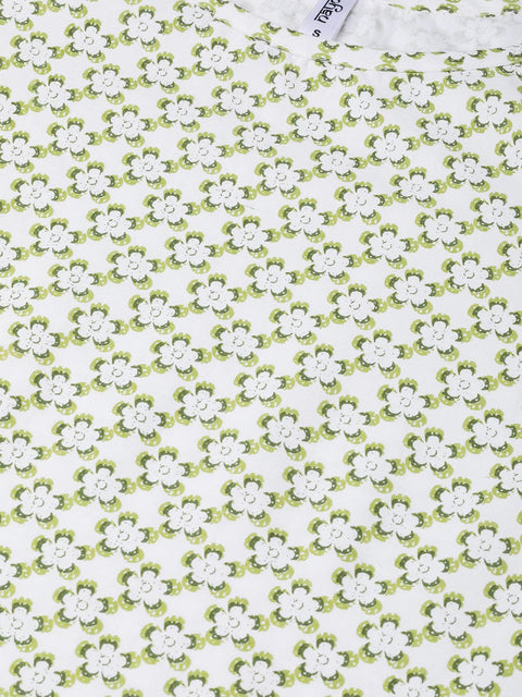 Nayo Women White & Green Straight Floral Printed Kurta And Skirt Set