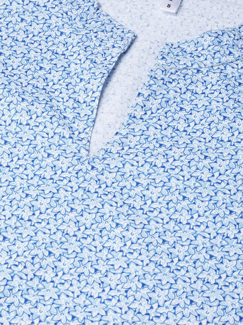 Nayo Women Blue & White Straight Floral Printed Kurta And Palazzos Set