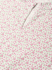 Nayo Women Off white & Pink Straight Floral Printed Kurta And Skirt Set