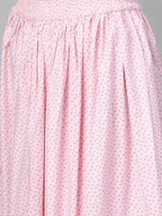 Nayo Women White & Pink  Straight Floral Printed Kurta And Skirt Set